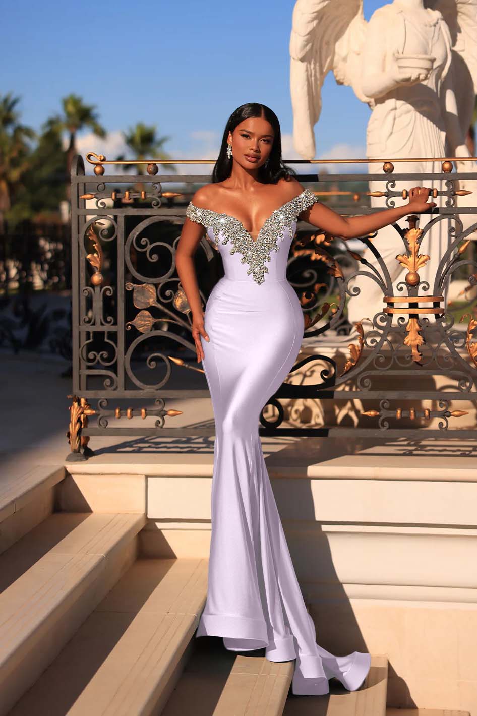 Off the Shoulder Sleeveless Long Mermaid Evening Formal Dress With Beading
