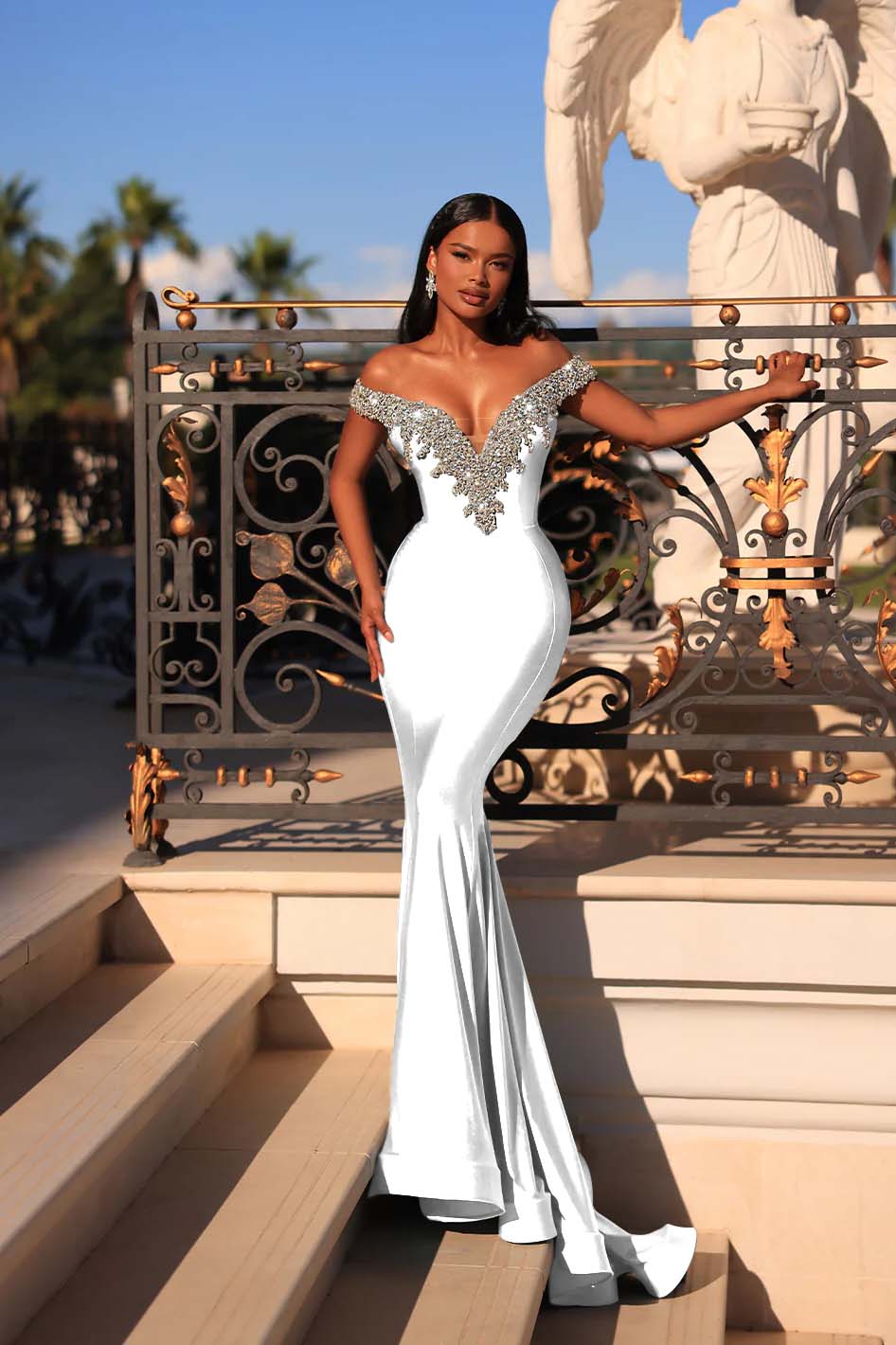 Off the Shoulder Sleeveless Long Mermaid Evening Formal Dress With Beading