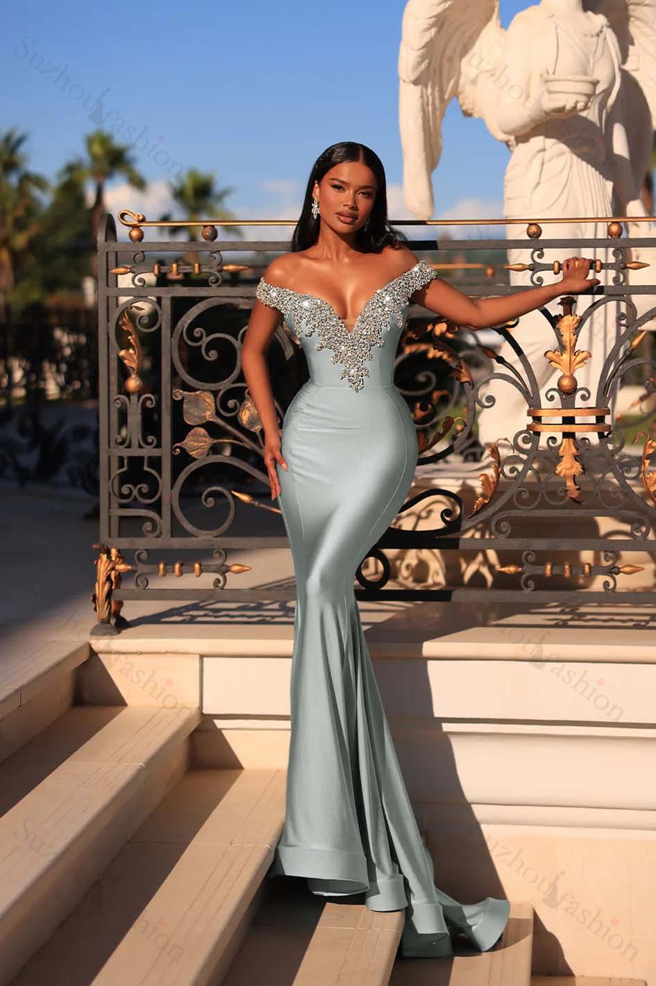 Off the Shoulder Sleeveless Long Mermaid Evening Formal Dress With Beading