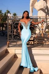 Off the Shoulder Sleeveless Long Mermaid Evening Formal Dress With Beading