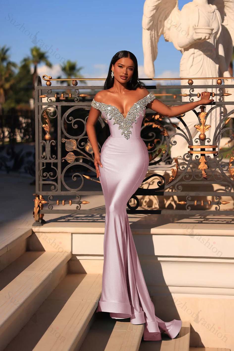 Off the Shoulder Sleeveless Long Mermaid Evening Formal Dress With Beading