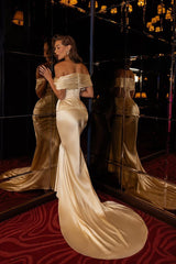 Off the Shoulder Sleeveless Long Mermaid Evening Formal Dress With Pleated