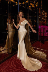 Off the Shoulder Sleeveless Long Mermaid Evening Formal Dress With Pleated