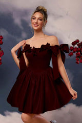 Off the Shoulder Sleeveless Short A Line Homecoming Dress With Pleated