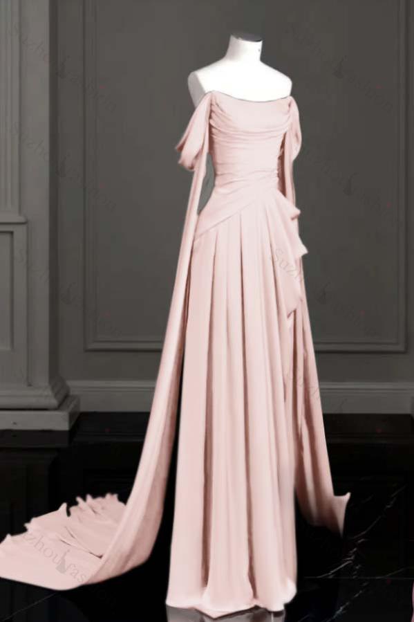 Off the Shoulder Strapless Sleeveless Long Evening Formal Dress With Pleated