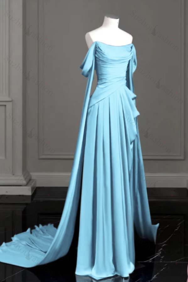Off the Shoulder Strapless Sleeveless Long Evening Formal Dress With Pleated
