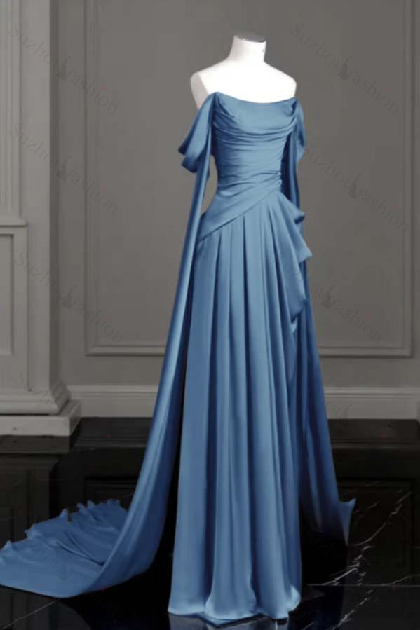Off the Shoulder Strapless Sleeveless Long Evening Formal Dress With Pleated