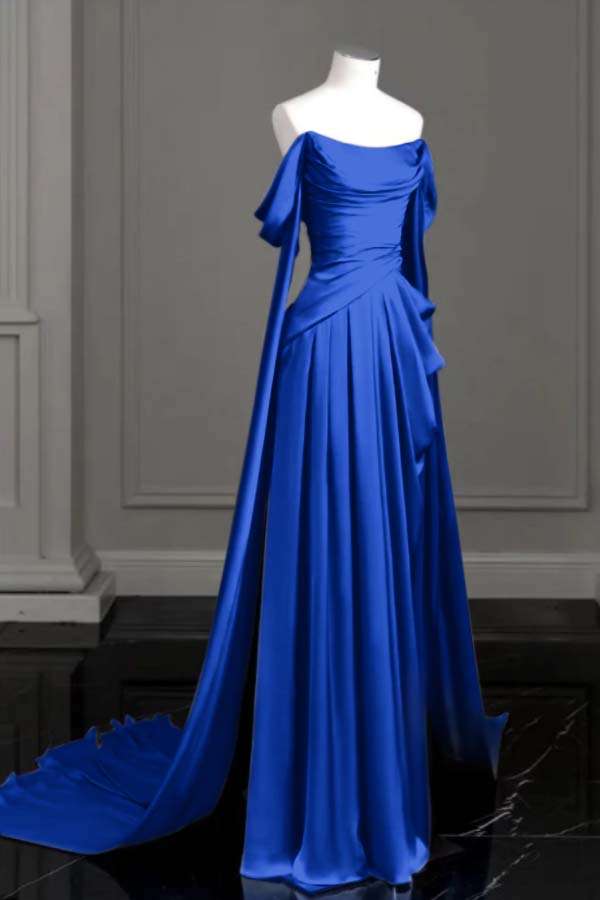 Off the Shoulder Strapless Sleeveless Long Evening Formal Dress With Pleated