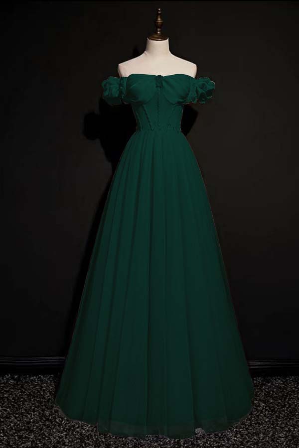 Off the Shoulder Strapless Sleeveless Long Evening Formal Dress With Tulle