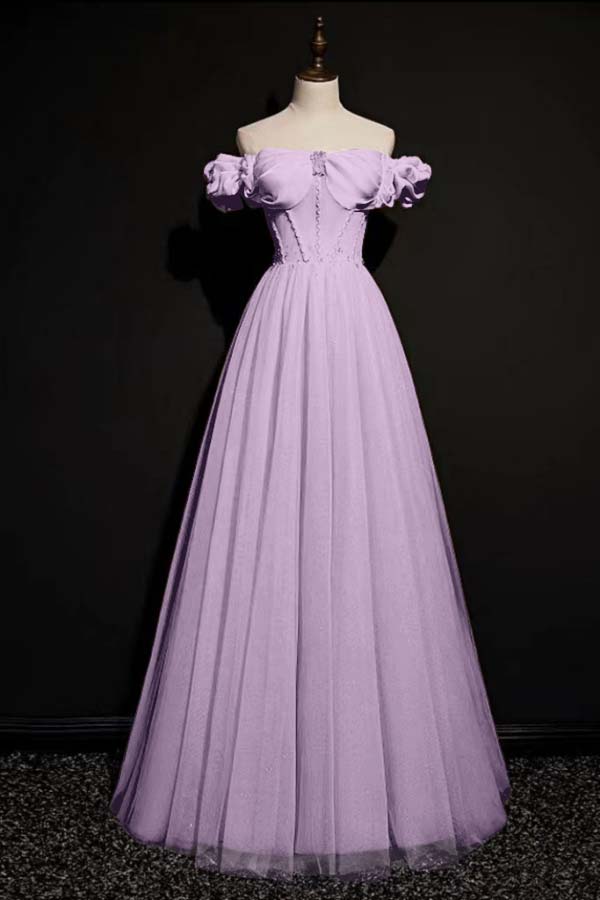 Off the Shoulder Strapless Sleeveless Long Evening Formal Dress With Tulle