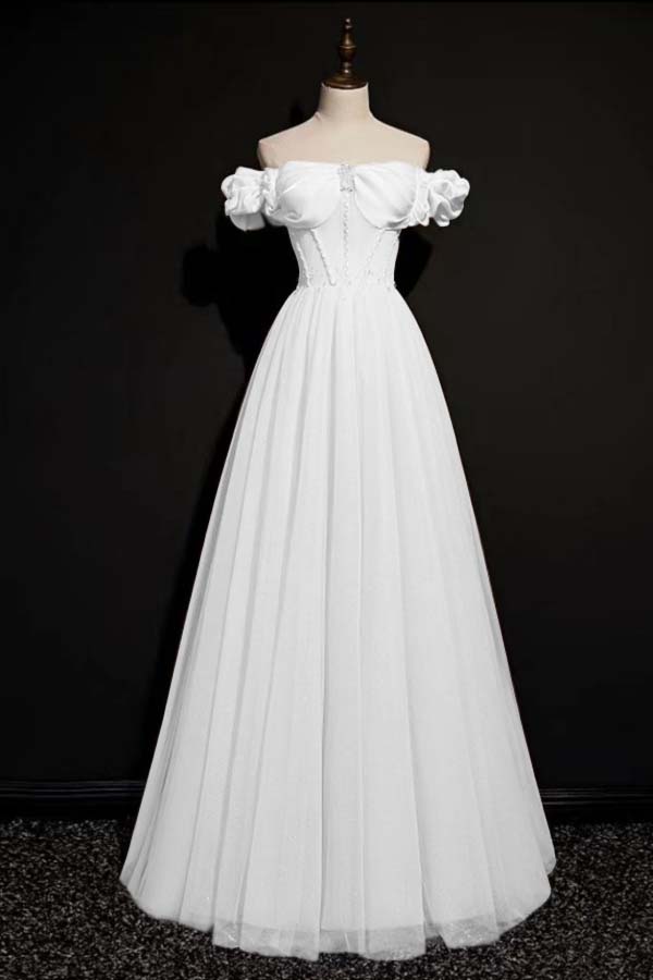 Off the Shoulder Strapless Sleeveless Long Evening Formal Dress With Tulle