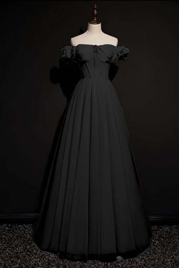 Off the Shoulder Strapless Sleeveless Long Evening Formal Dress With Tulle