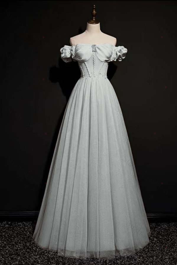 Off the Shoulder Strapless Sleeveless Long Evening Formal Dress With Tulle