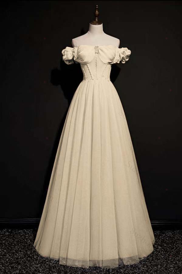 Off the Shoulder Strapless Sleeveless Long Evening Formal Dress With Tulle