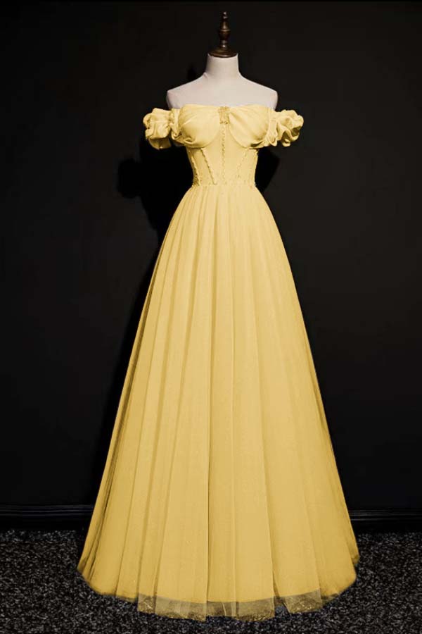 Off the Shoulder Strapless Sleeveless Long Evening Formal Dress With Tulle