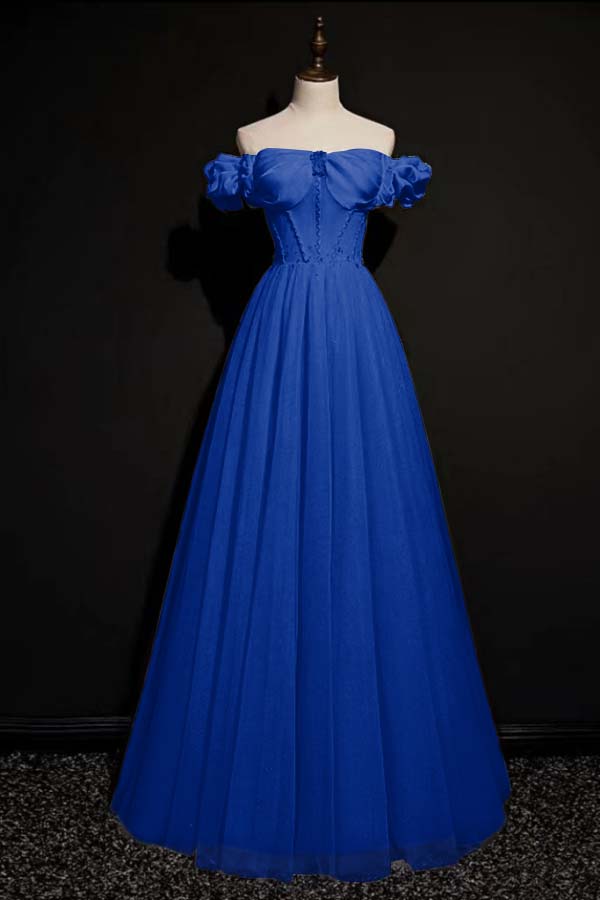 Off the Shoulder Strapless Sleeveless Long Evening Formal Dress With Tulle