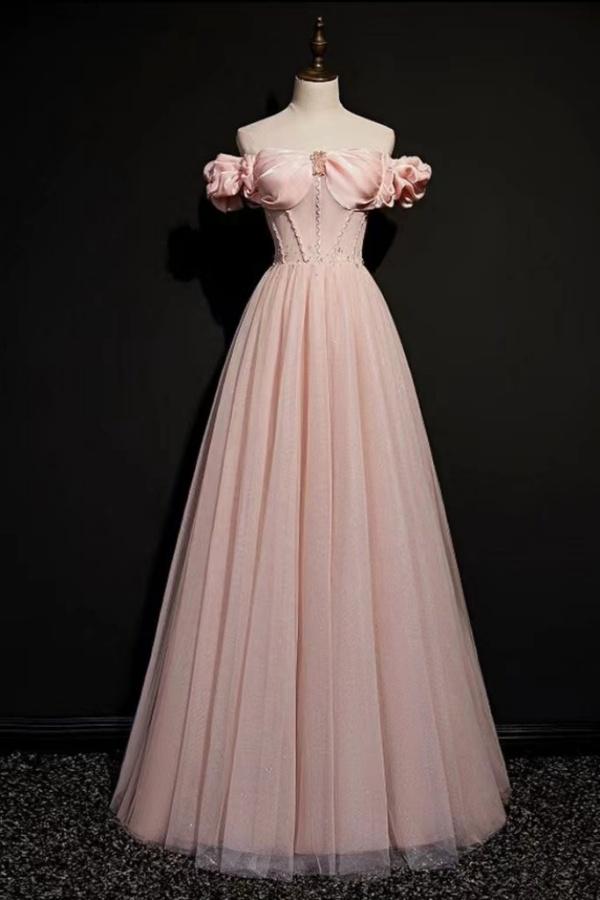 Off the Shoulder Strapless Sleeveless Long Evening Formal Dress With Tulle