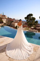 Off the Shoulder Wedding Dress Mermaid Lace Appliques Bridal Dress with Panel Train