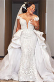 Off-the-shoulder Detachable Wedding Dresses | V-neck Lace Appliques Bridal Gowns