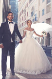 Off-the-shoulder Lace Bridal Ball Gowns Puffy Popular Tulle Appliques Wedding Dresses