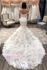 Off-the-shoulder Mermaid V-neck Ruffles Elegant Wedding Dress