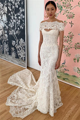 Off-the-shoulder Scoop Applique Mermaid Elegant Wedding Dress