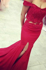 Off-the-shoulder Two Piece Prom Dress Mermaid Evening Gowns with Slit