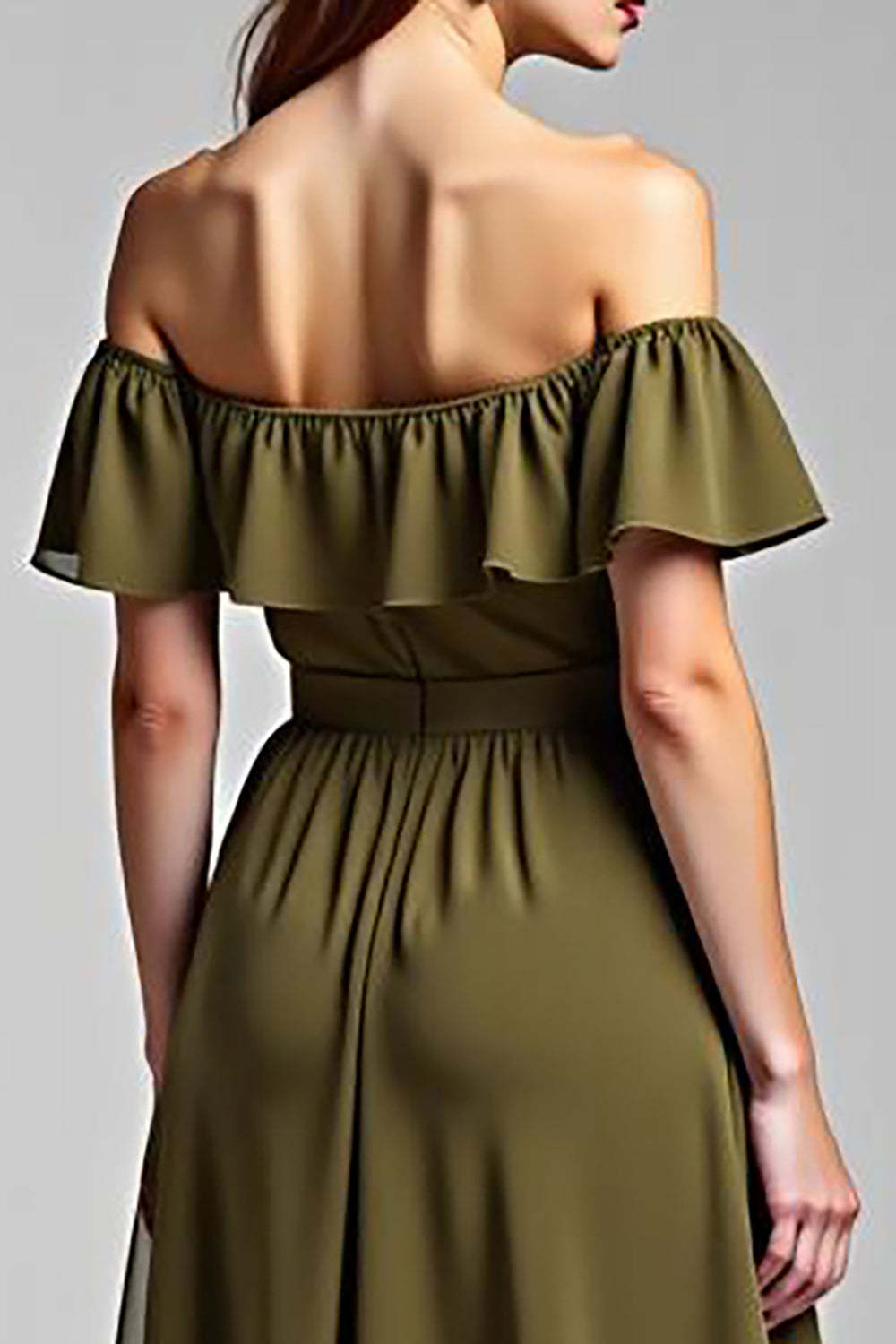 Olive Wedding Guest Dress Chiffon A Line Long Formal Dress With Ruffles