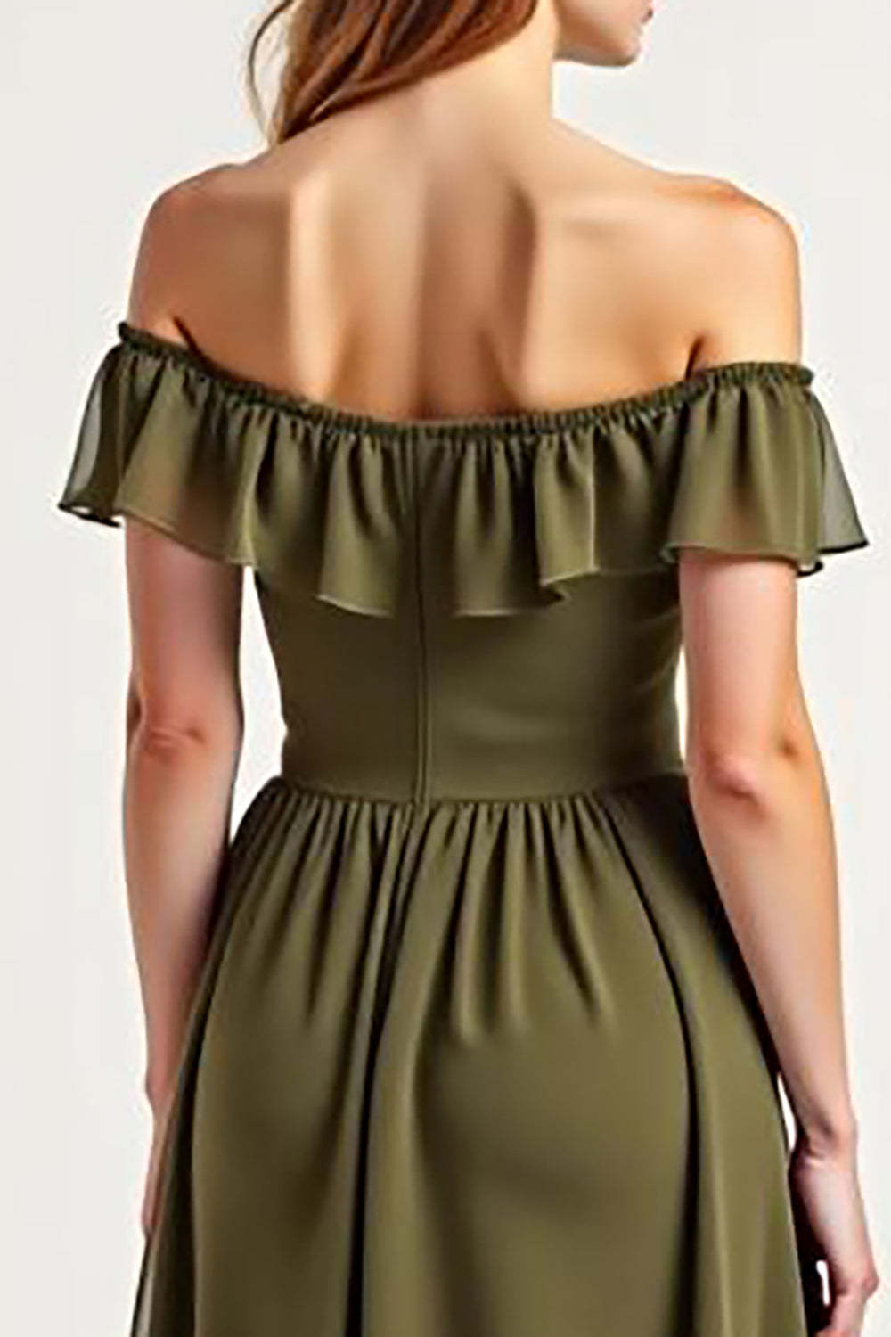 Olive Wedding Guest Dress Chiffon Long Off The Shoulder Formal Dress