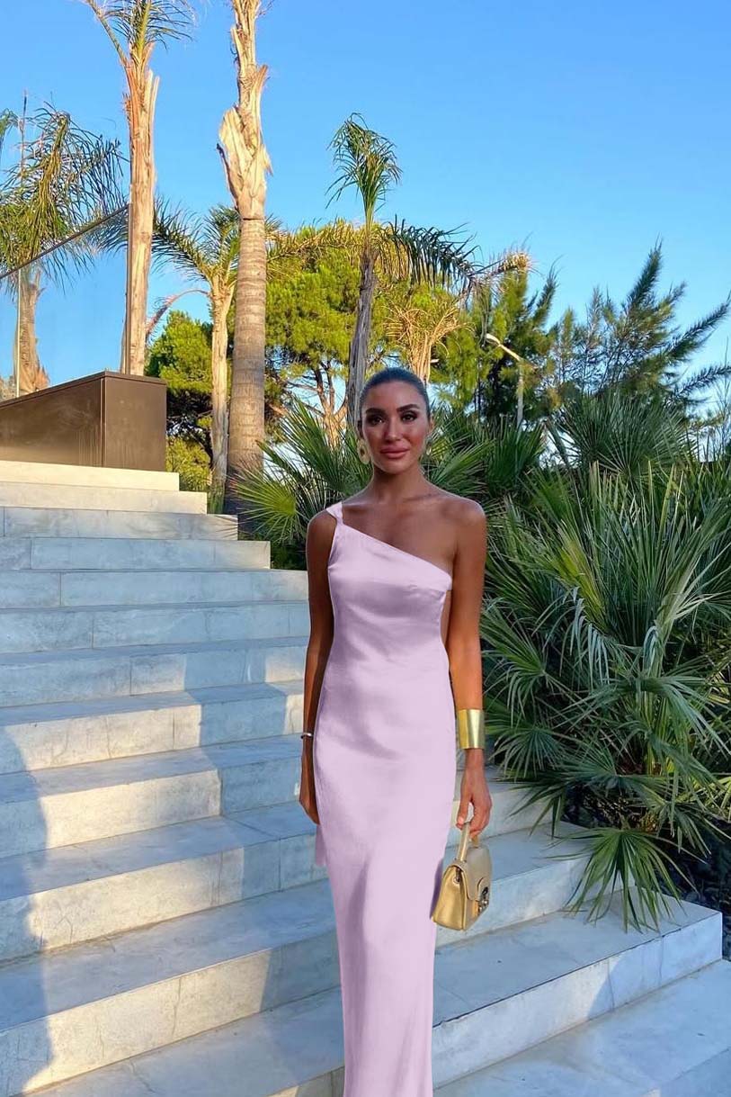 One Shoulder Backless Sleeveless Long Evening Formal Dress With Pleated