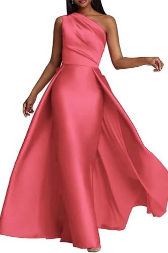 One Shoulder Bridesmaid Dress Fuchsia Wedding Guest Dress with Panel Train One Shoulder Bridesmaid Dress Fuchsia Wedding Guest Dress with Panel Train