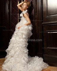 One Shoulder Chiffon Bridal Dresses Sweep Train Sleeveless Wedding Gowns with Flower