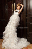 One Shoulder Chiffon Bridal Dresses Sweep Train Sleeveless Wedding Gowns with Flower