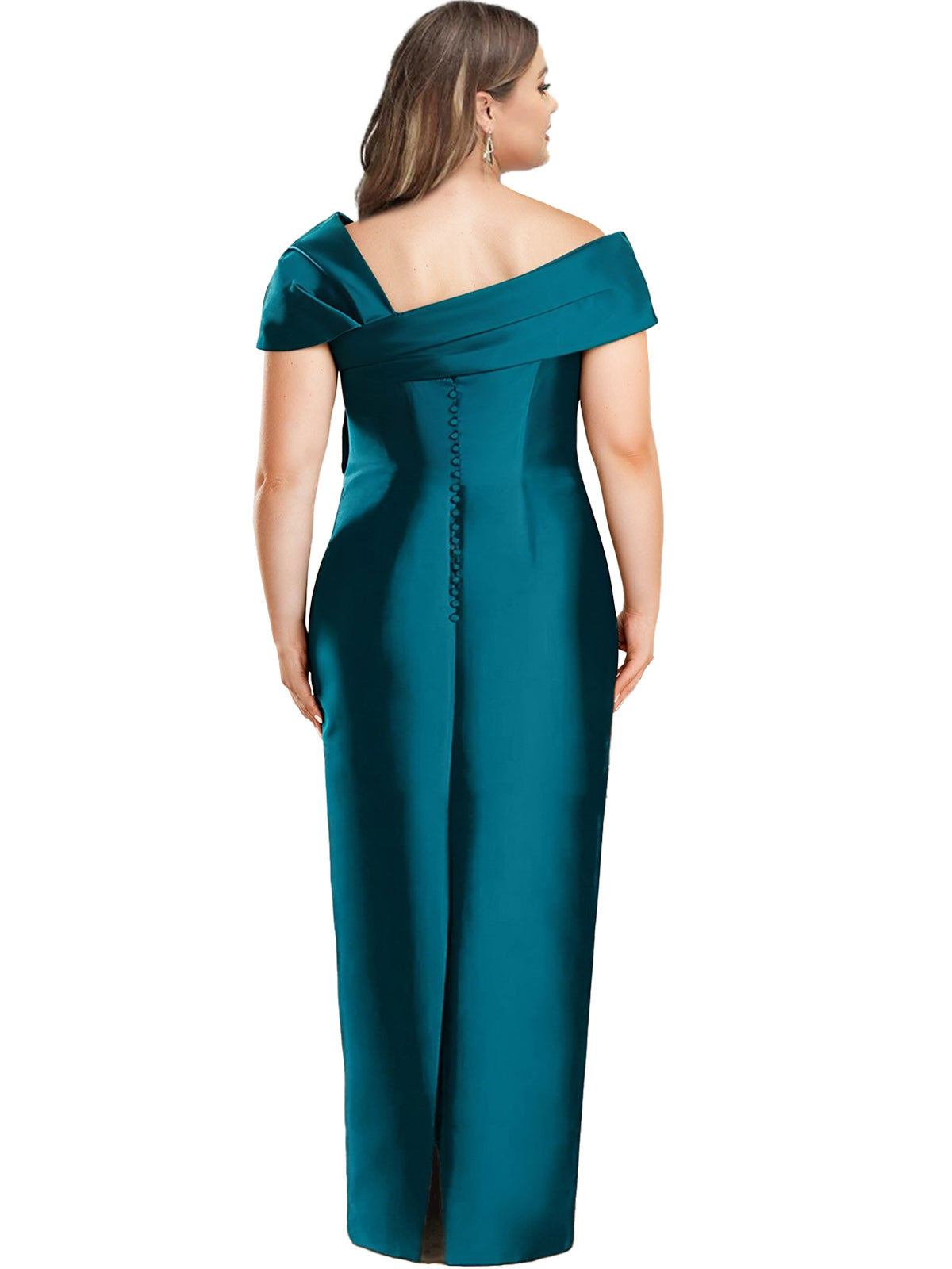 One Shoulder Long Plus Size Mother of the Bride Sheath Dress with Bow