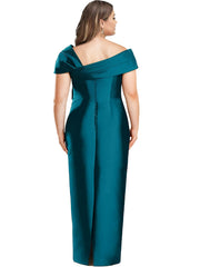 One Shoulder Long Plus Size Mother of the Bride Sheath Dress with Bow