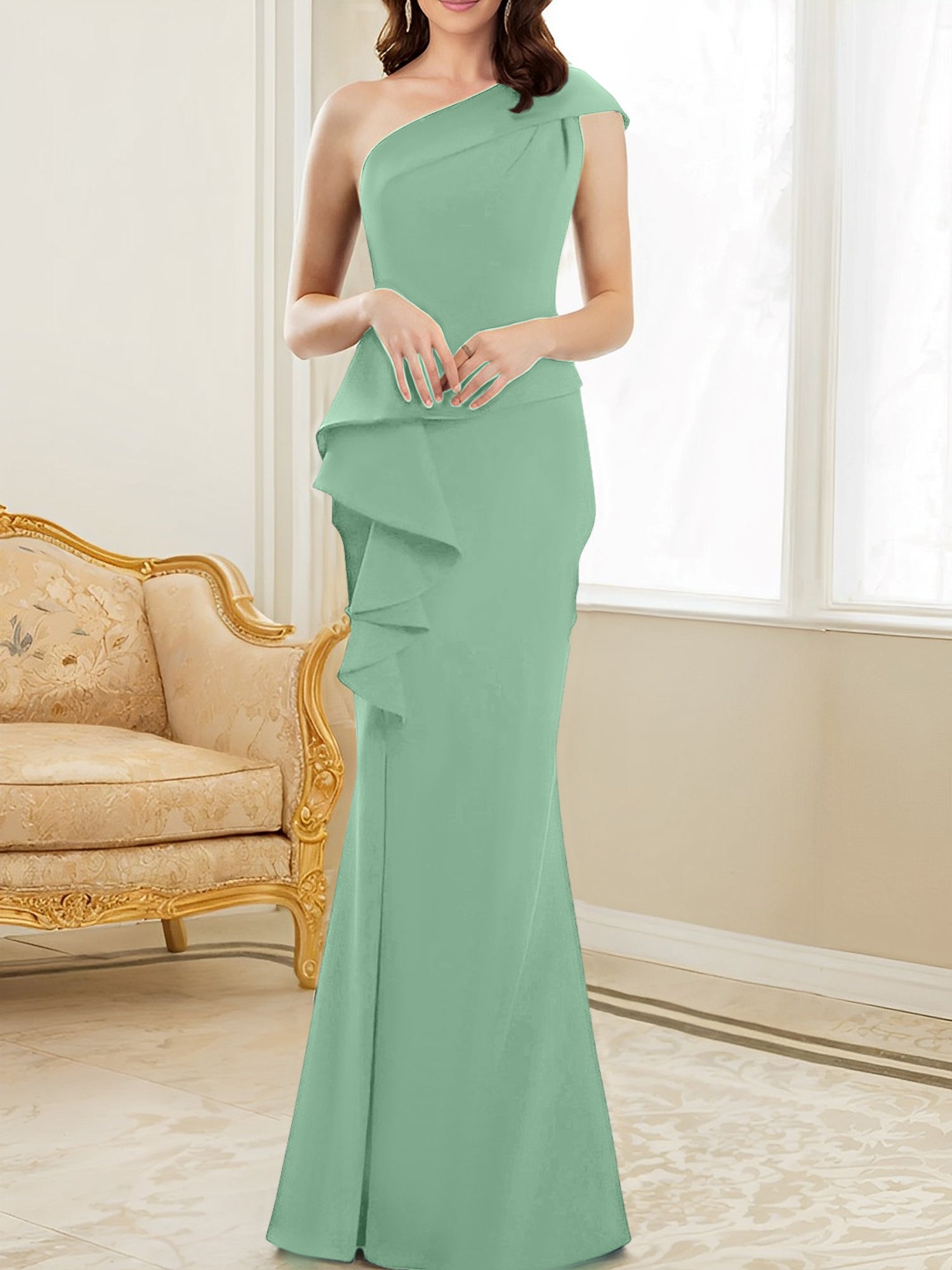 One Shoulder Long Trumpet Mermaid Gown for the Mother of the Bride
