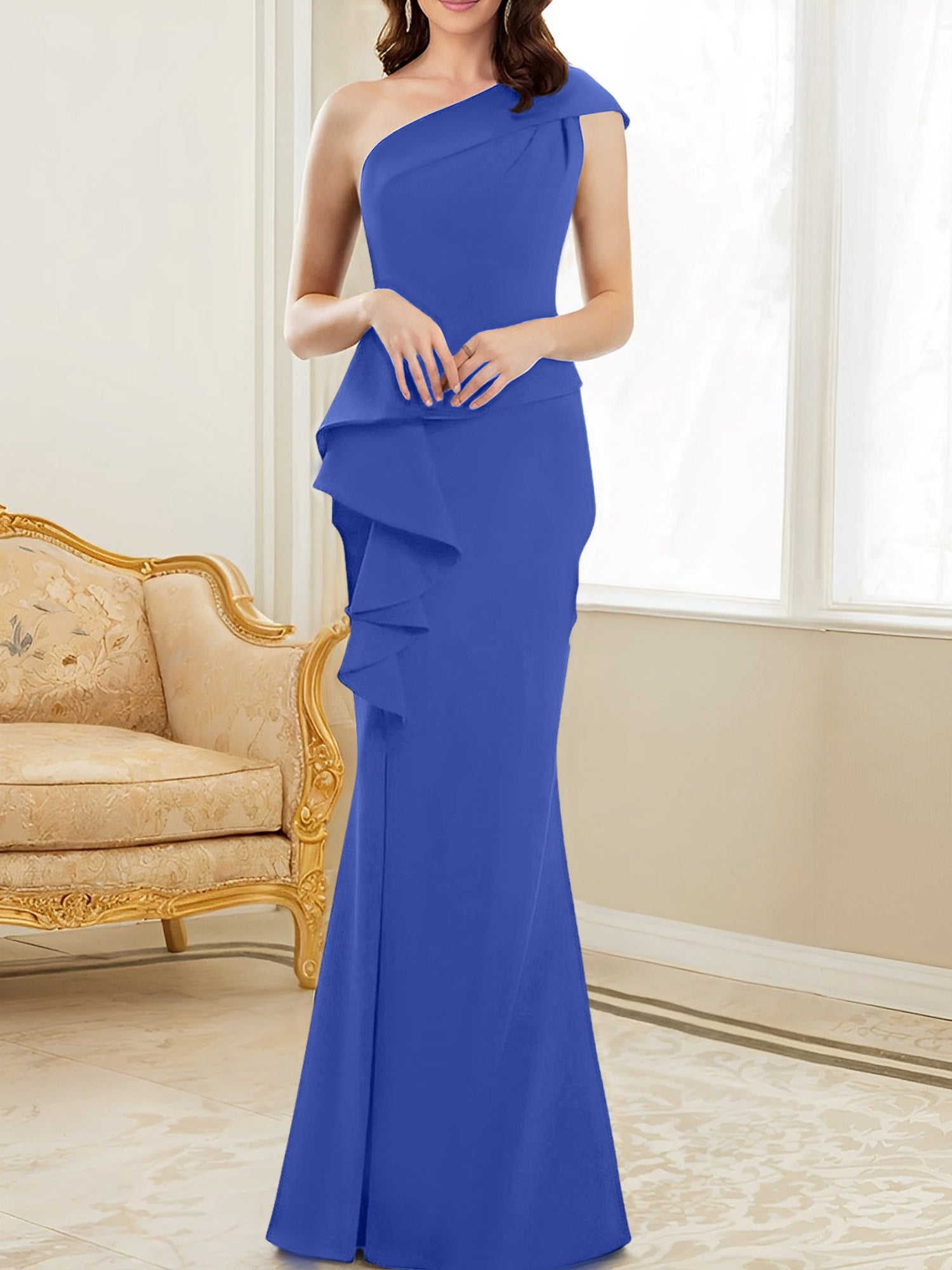 One Shoulder Long Trumpet Mermaid Gown for the Mother of the Bride