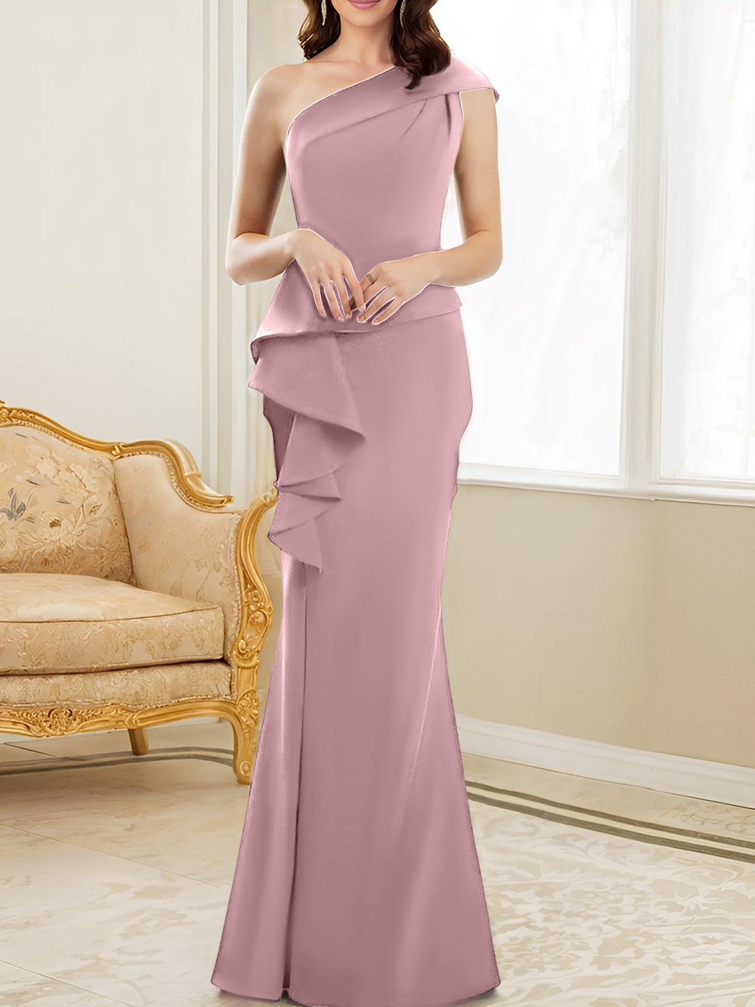 One Shoulder Long Trumpet Mermaid Gown for the Mother of the Bride