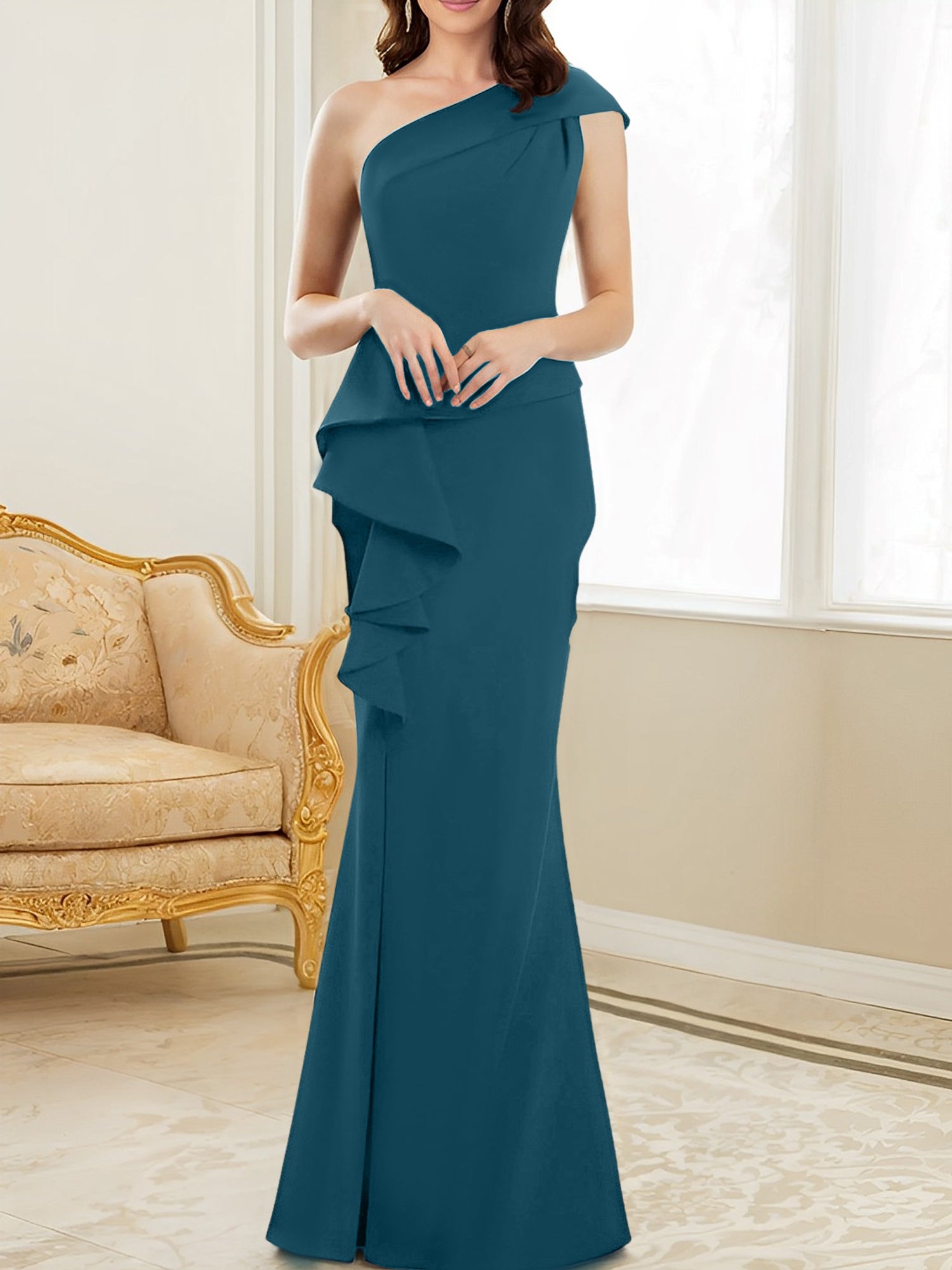 One Shoulder Long Trumpet Mermaid Gown for the Mother of the Bride