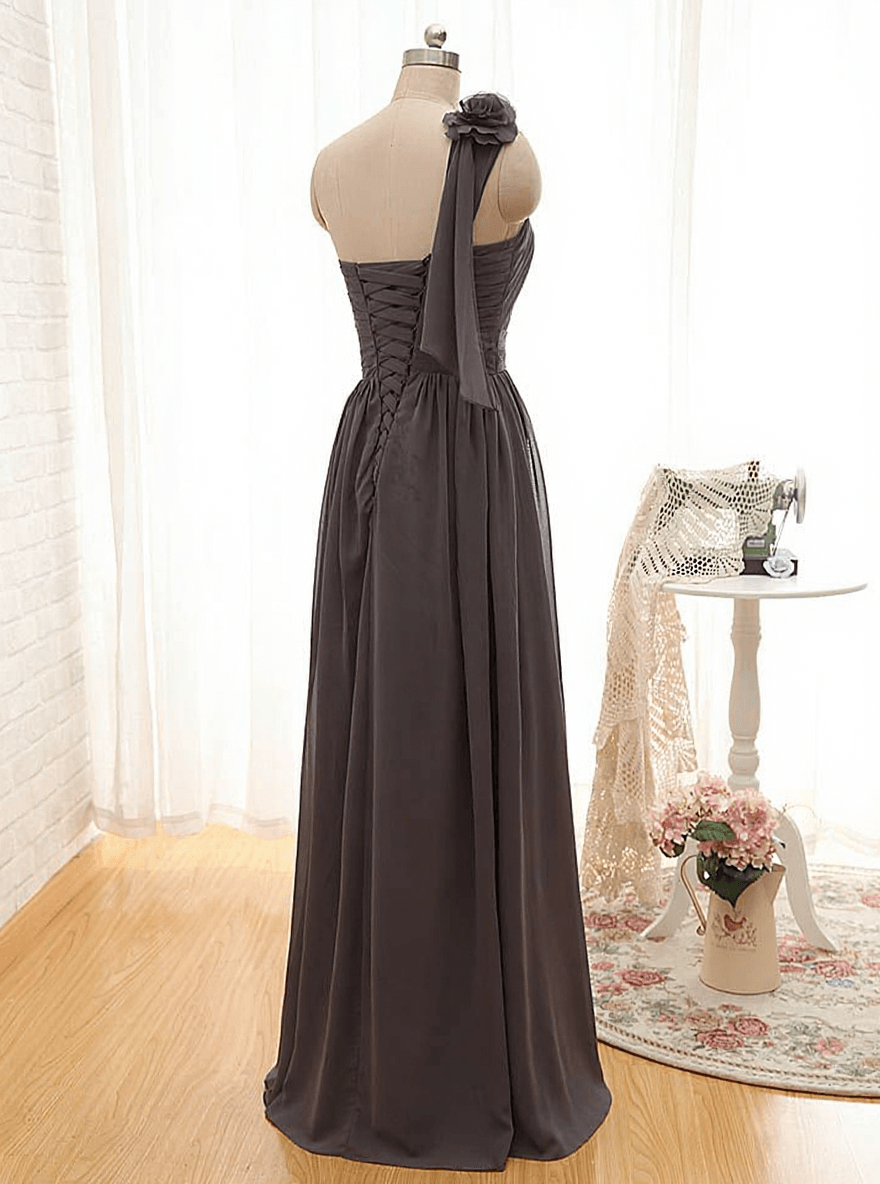One Shoulder Flower Chiffon Long Wedding Dress Popular Ruffles Plus Size Bridesmaid Dresses