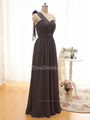 One Shoulder Flower Chiffon Long Wedding Dress Popular Ruffles Plus Size Bridesmaid Dresses