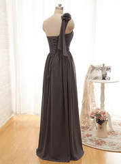 One Shoulder Flower Chiffon Long Wedding Dress Popular Ruffles Plus Size Bridesmaid Dresses