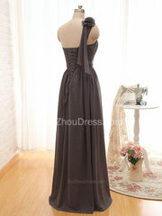 One Shoulder Flower Chiffon Long Wedding Dress Popular Ruffles Plus Size Bridesmaid Dresses