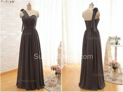 One Shoulder Flower Chiffon Long Wedding Dress Popular Ruffles Plus Size Bridesmaid Dresses