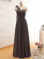 One Shoulder Flower Chiffon Long Wedding Dress Popular Ruffles Plus Size Bridesmaid Dresses