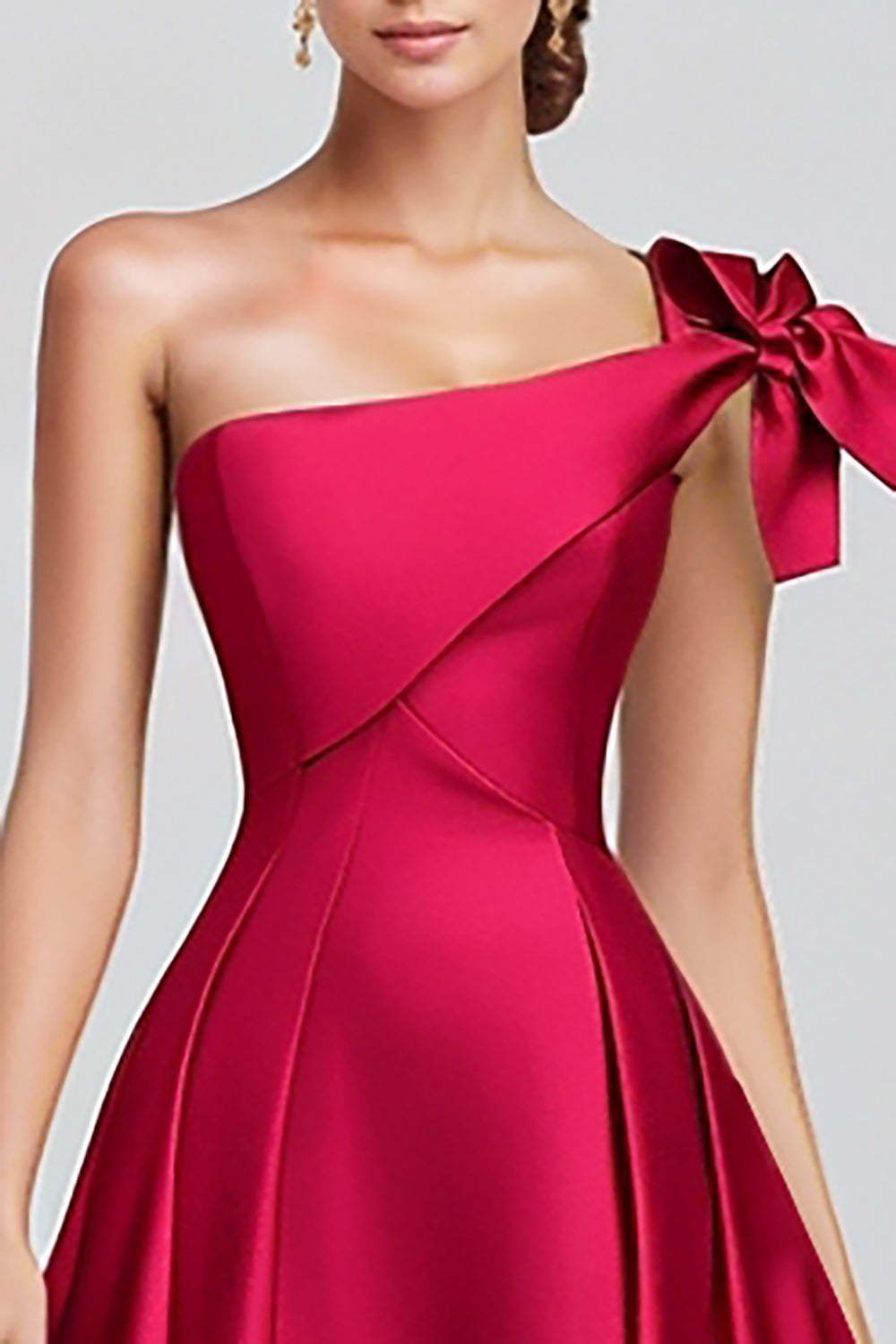 Zapaka Women Fuchsia Long Prom Dress A-Line Bow One Shoulder Satin Evening Dress, Fuchsia / US2 Zapaka Women Fuchsia Long Prom Dress A-Line Bow One Shoulder Satin Evening Dress, Fuchsia / US2
