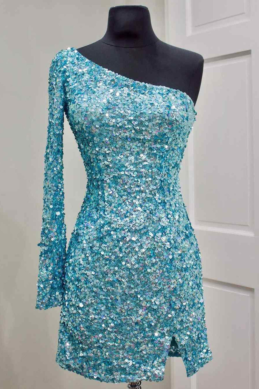 One Shoulder Glitter Sequin Prom Dress
