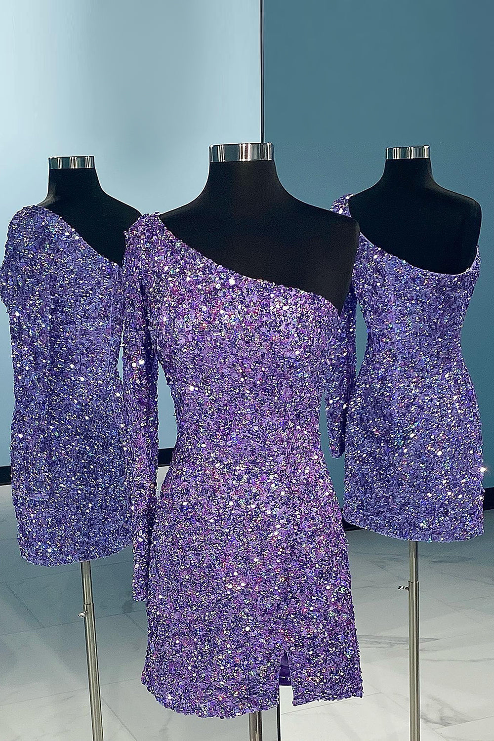 One Shoulder Glitter Sequin Prom Dress