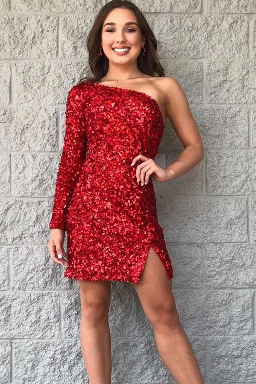 One Shoulder Glitter Sequin Prom Dress