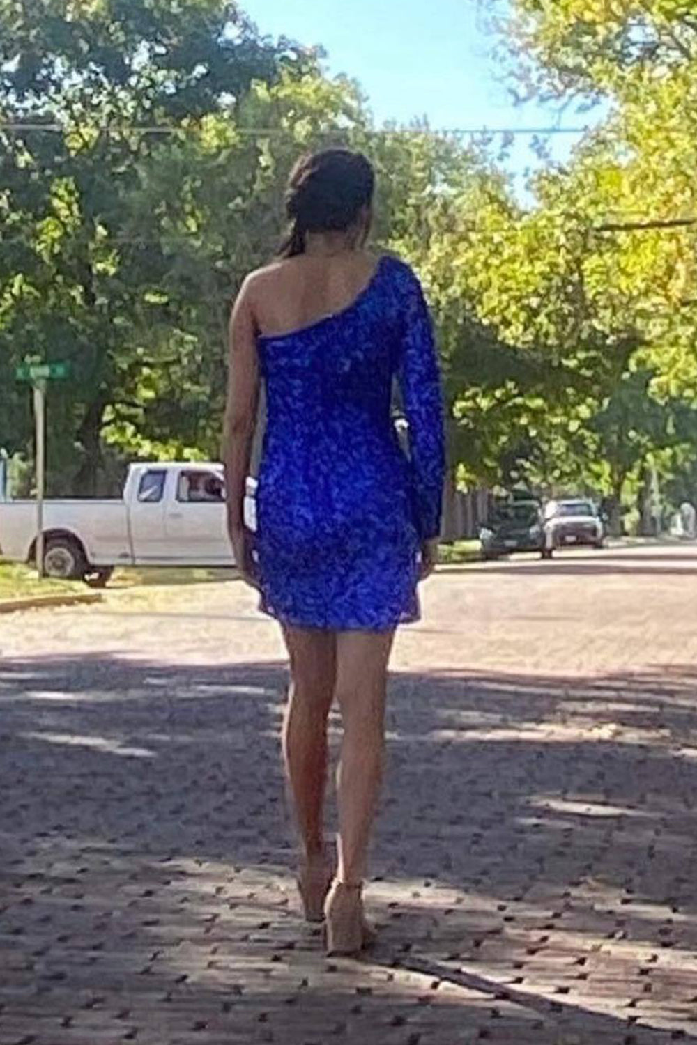 One Shoulder Glitter Sequin Prom Dress